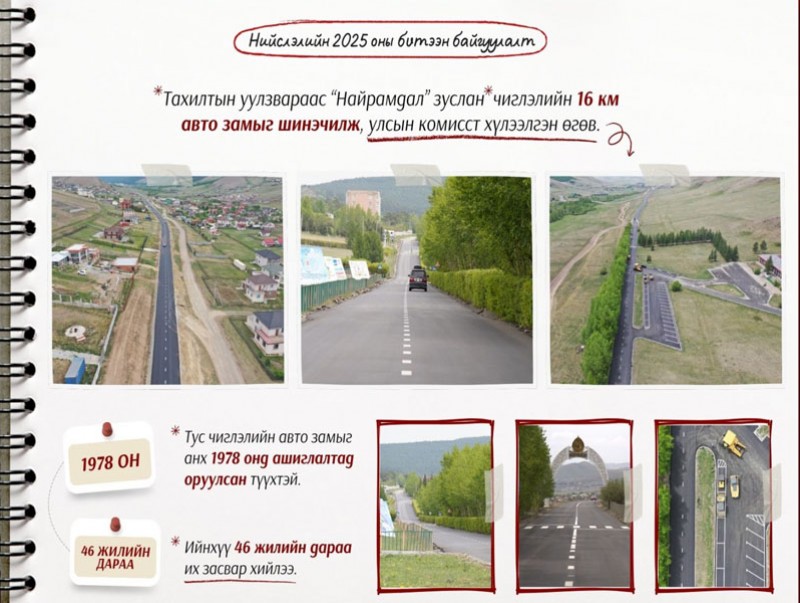 “Найрамдал” зуслан чиглэлийн 16 км авто замыг шинэчилж, улсын комисст хүлээлгэн өгөв
